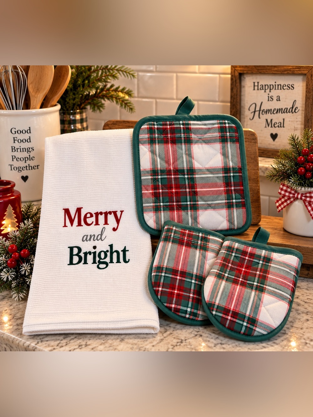 🎄 Holiday Time 4-Piece Christmas Kitchen Accessory Set - NIP